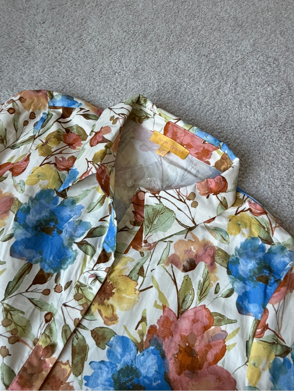 Floral Button-Front Maxi Dress in Blue, Rust & Yellow on Cream.  NWT - Picture 3 of 5